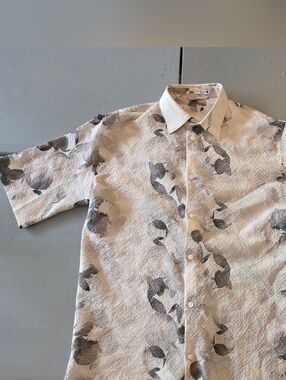 Zara L Mens Gray Resort Shirt Floral Abstract Pattern Short Sleeves